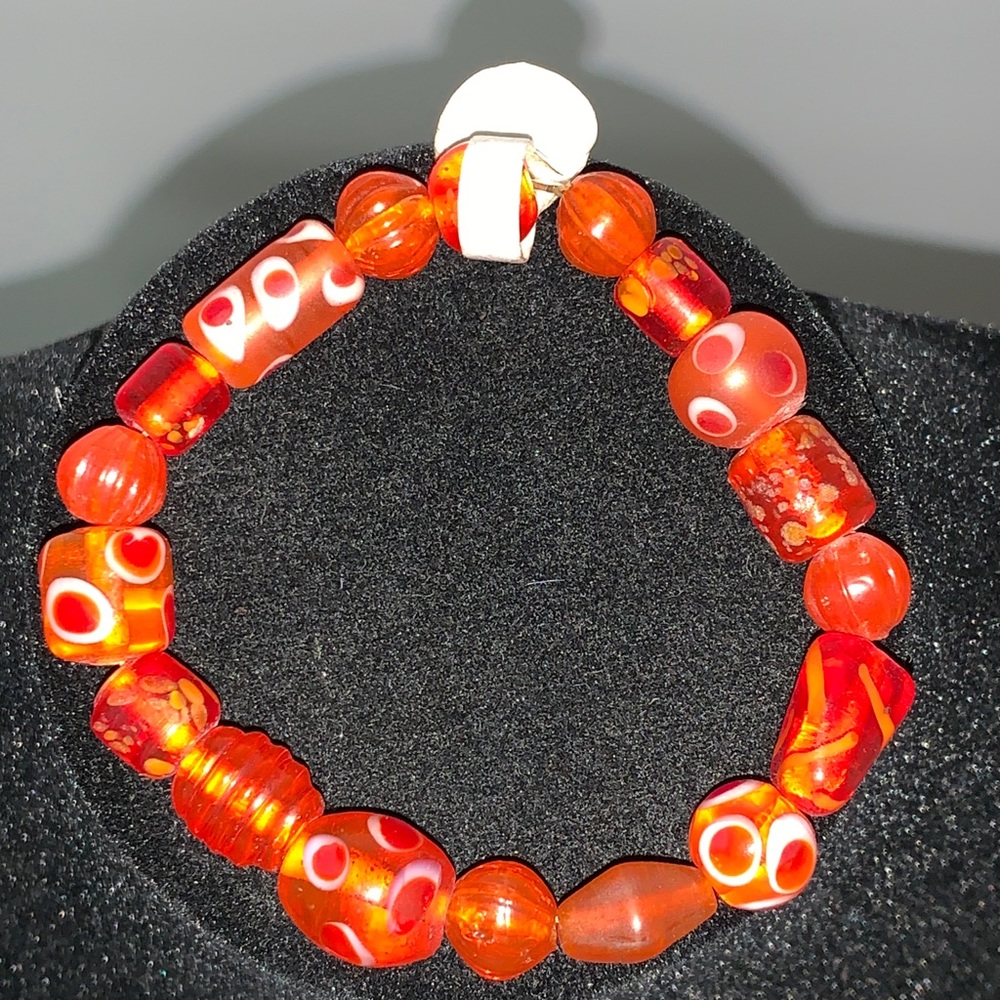 Antique Glass Painted Bead Stretch Bracelet